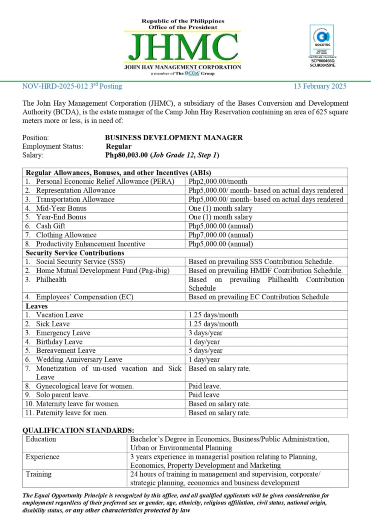JHMC Job Posting: Business Development Manager